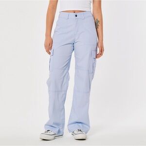 Hollister High-Rise Poplin Vintage Baggy Cargo Pants Light Blue NWOT